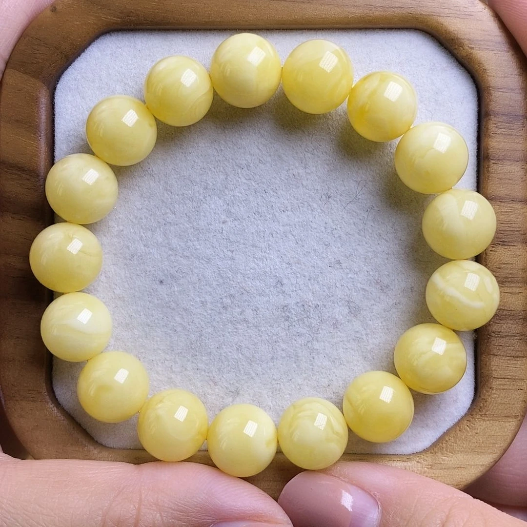 裸石琥珀未镶嵌蜜蜡12圆珠浓蜡手串克重17.05