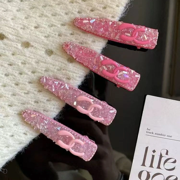 LAPHE 冰透仿水晶粉色合金重工闪亮粉色少女风鸭嘴夹