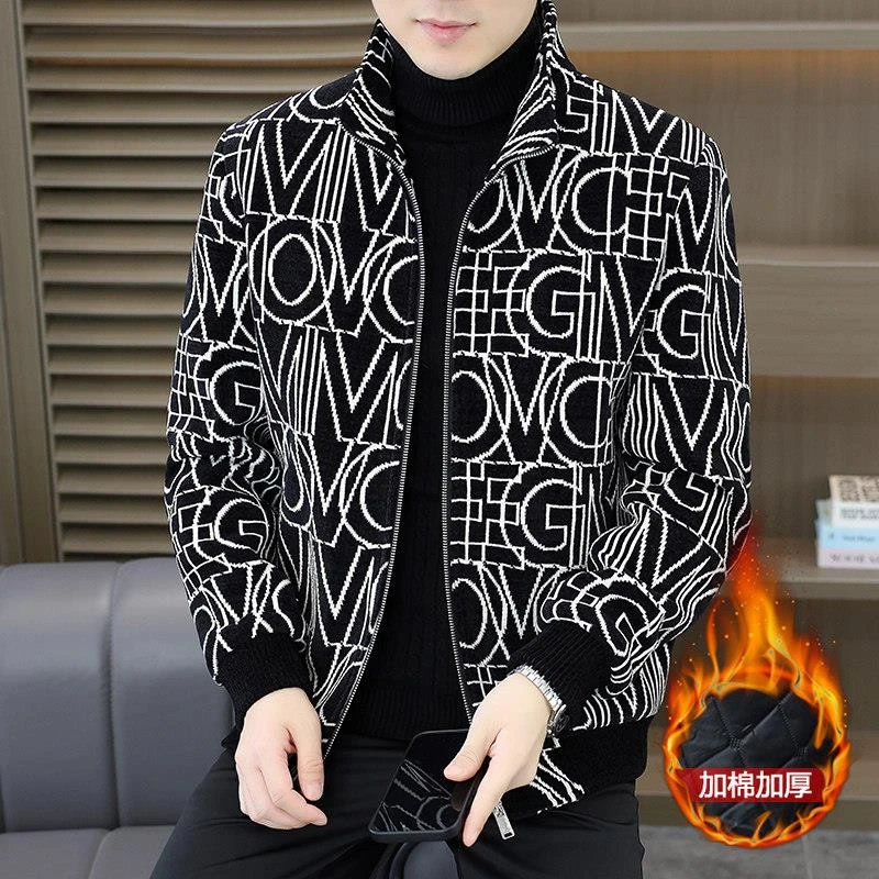 潮牌高档男装秋冬季新款加厚爆款夹克外套男士保暖时尚立领上衣男