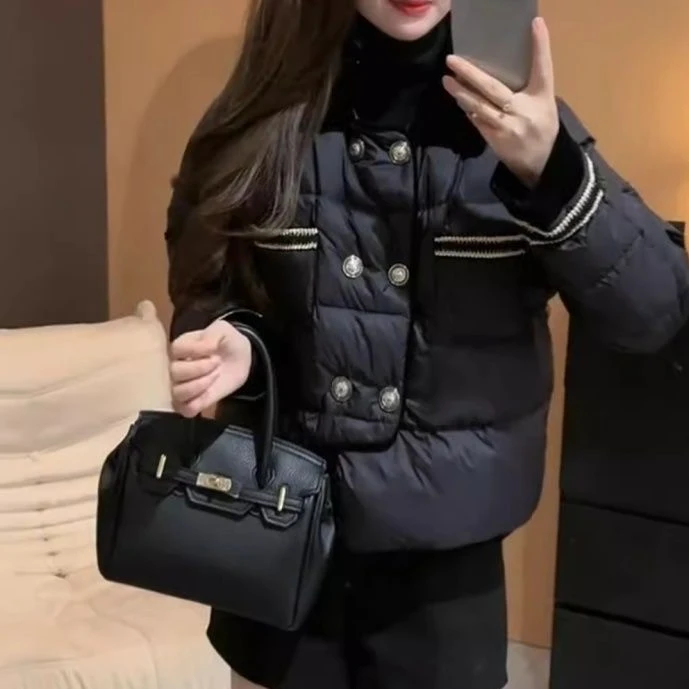 新款时尚气质撞色翻领双排扣百搭加厚保暖外套-