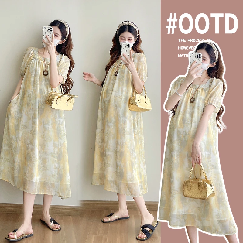 孕妇装2025夏季新款中长款宽松显瘦休闲百搭设计感时尚孕妇连衣裙