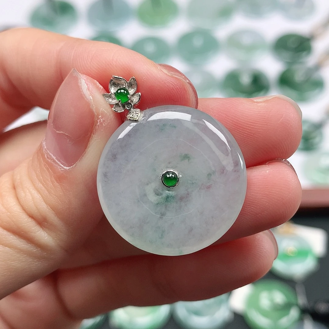 翡翠颈饰18K金镶嵌平安