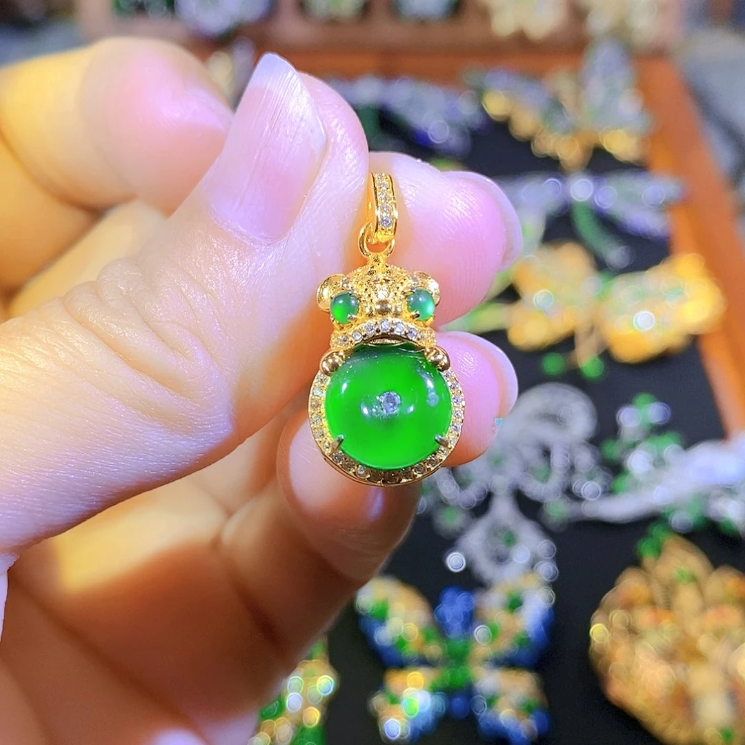 吊坠(不含链)银S925镶嵌翡翠