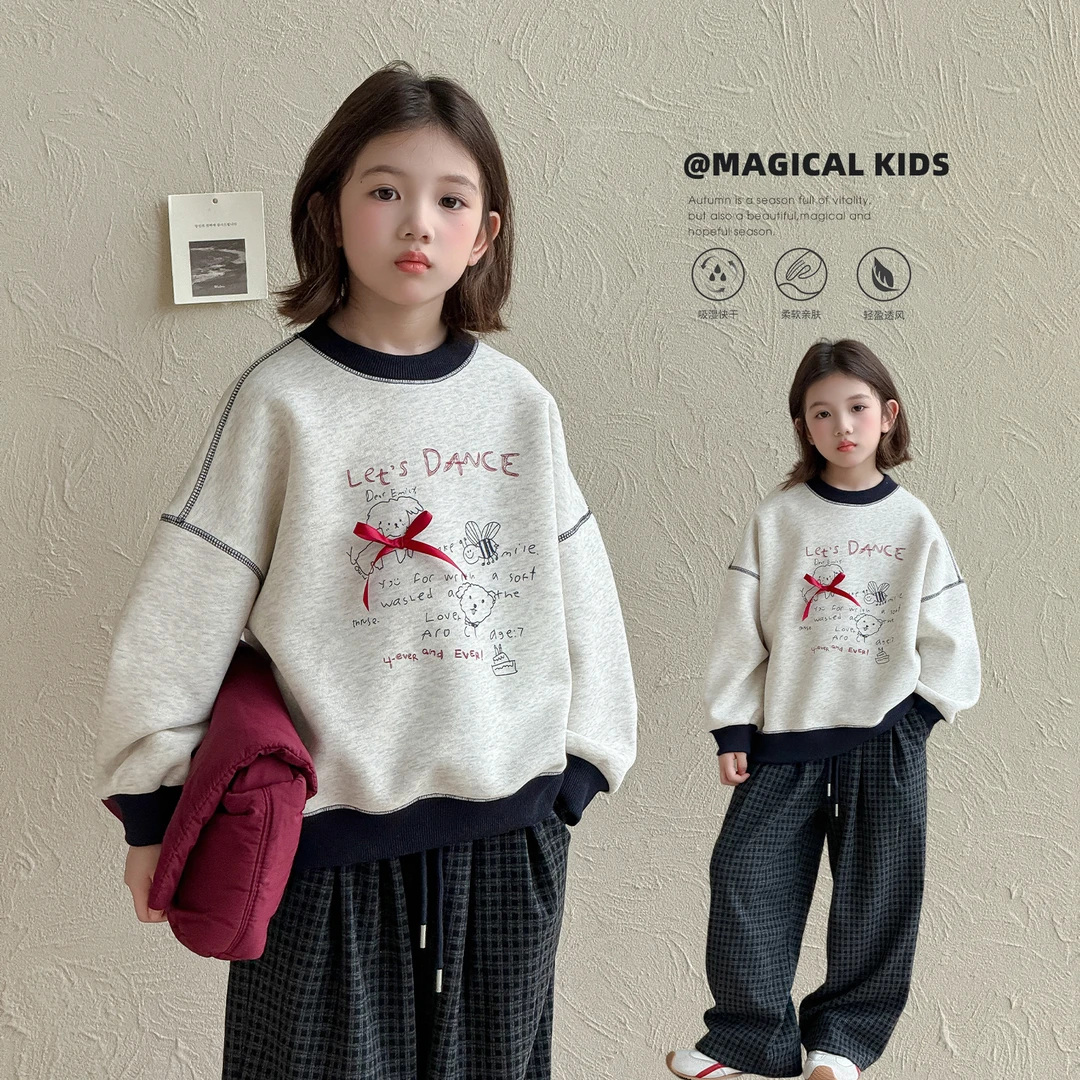 女童2025秋季新款儿童卡通印花长袖卫衣中小童洋气上衣Q13949