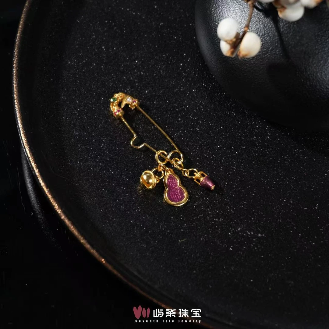 925银珐琅银制品 C093 银925饰品 珐琅葫芦胸针饰品