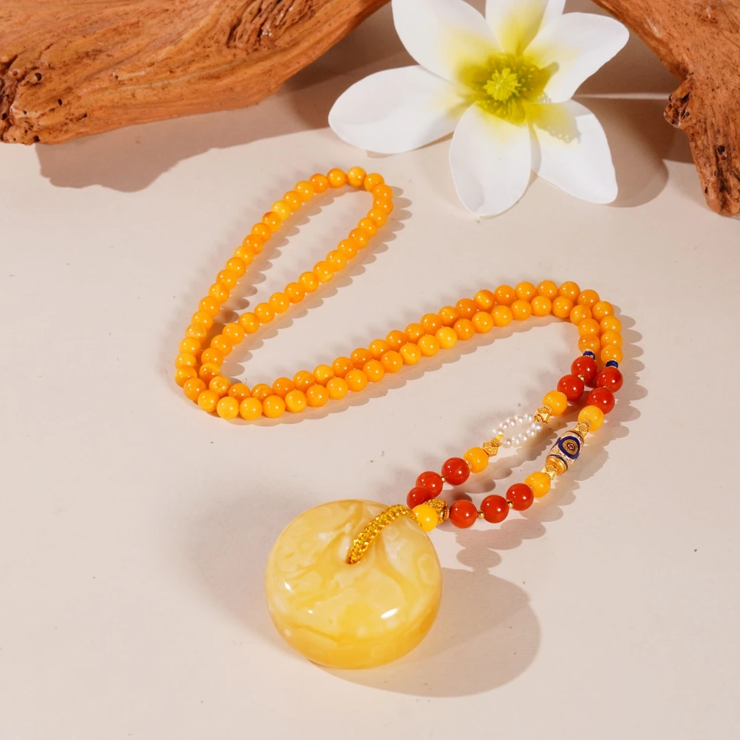 【不二】蜜蜡白花蜡平安扣吊坠项链（多样性发）