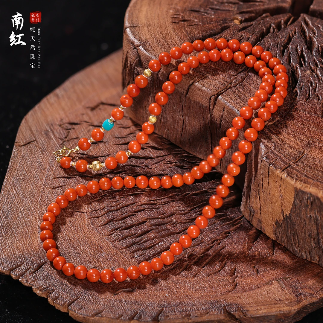 【桃总推荐】diy18k瓦西南红5mm圆珠多圈项链/约58cm@@ZY50119065