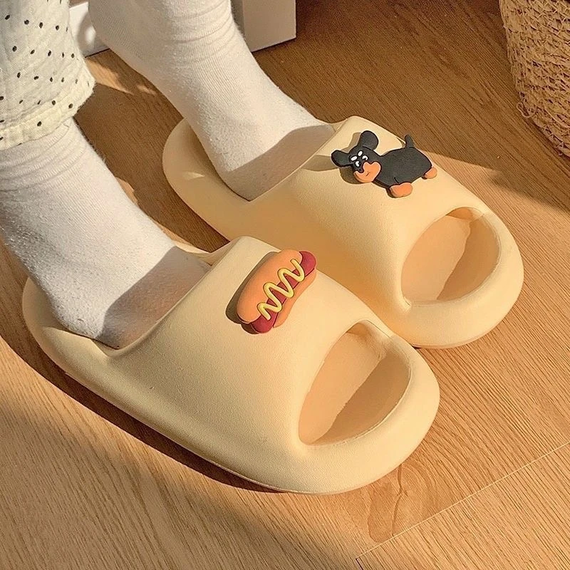 夏季时尚卡通热狗一字拖学生宿舍静音防滑不臭脚外穿耐磨百搭拖鞋
