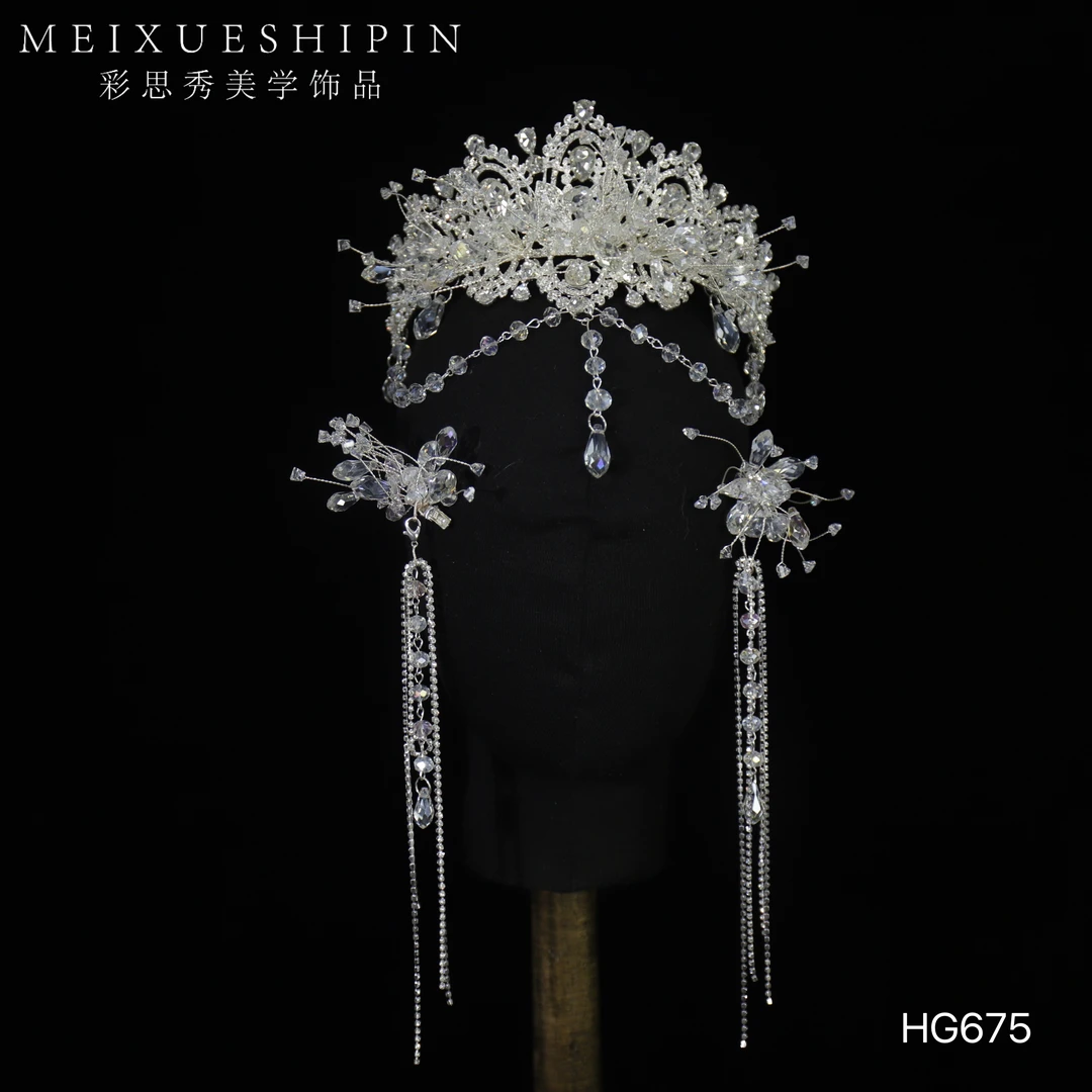 HG675 水晶满钻简约皇冠带额链影楼跟妆生日写真
