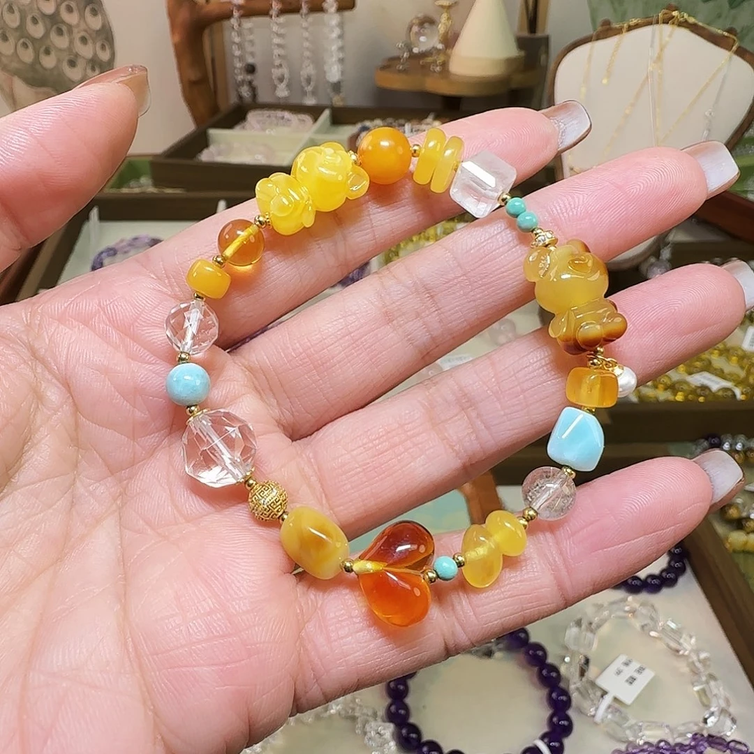 蜜蜡未镶嵌手串蜜蜡小熊手串