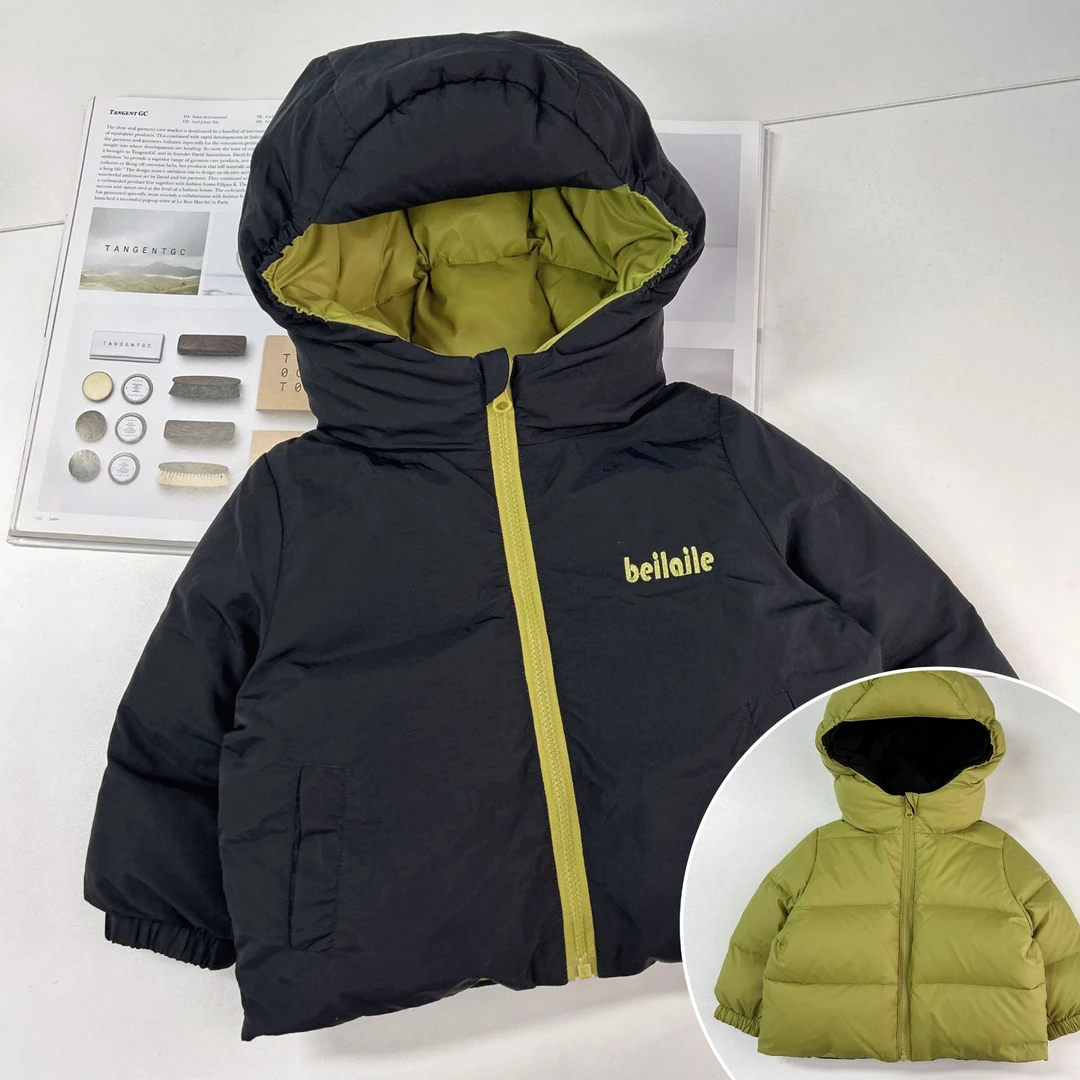 【字母连帽羽绒服 小洛妈咪】婴儿童衣服羽绒外套秋冬白鸭绒上衣KK