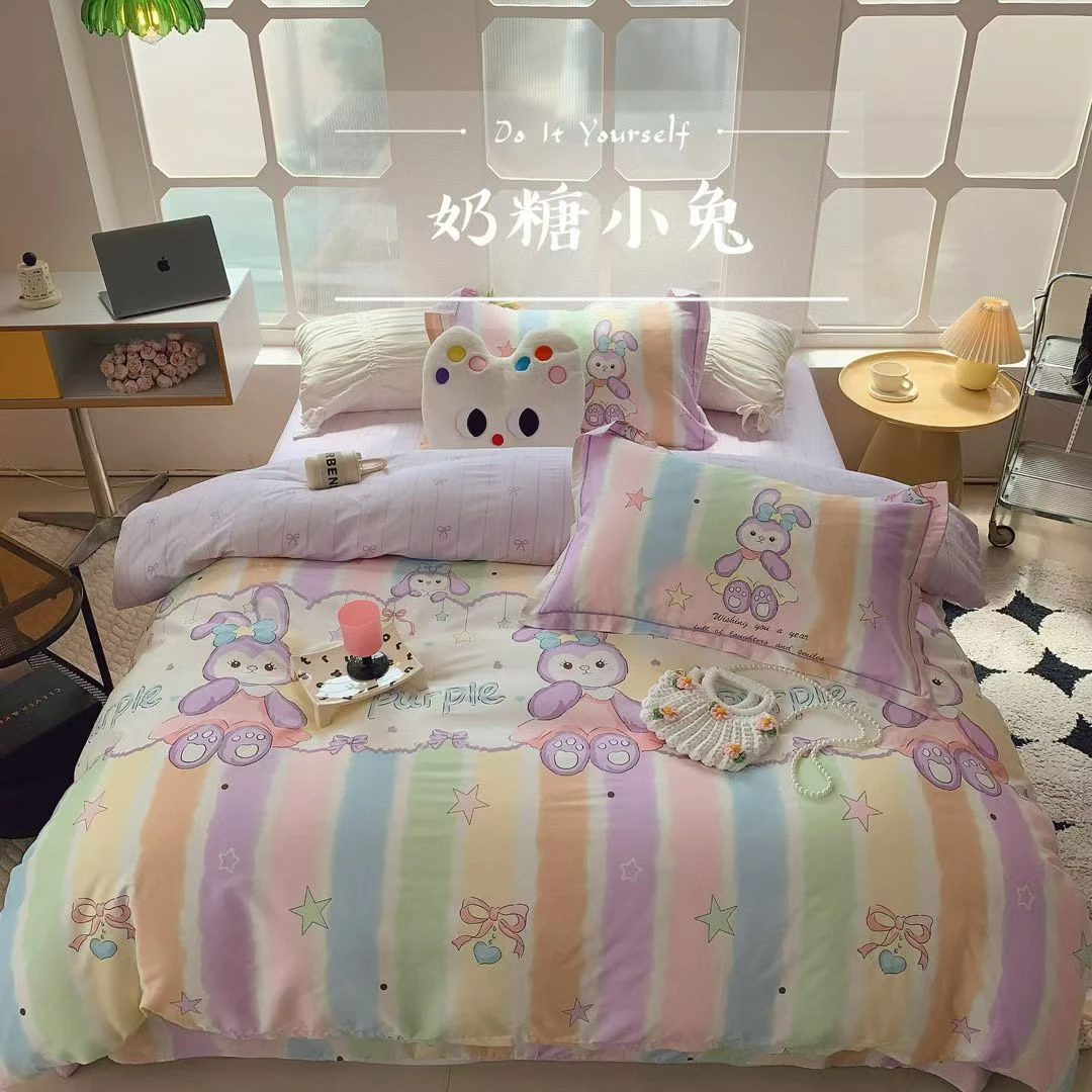 开春全棉斜纹棉四件套印花简约4件套小清新纯棉套件