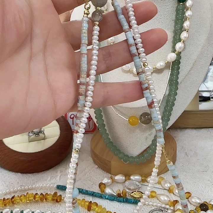 颈饰未镶嵌淡水珍珠90加两根项链组合设计款巴洛克有纹