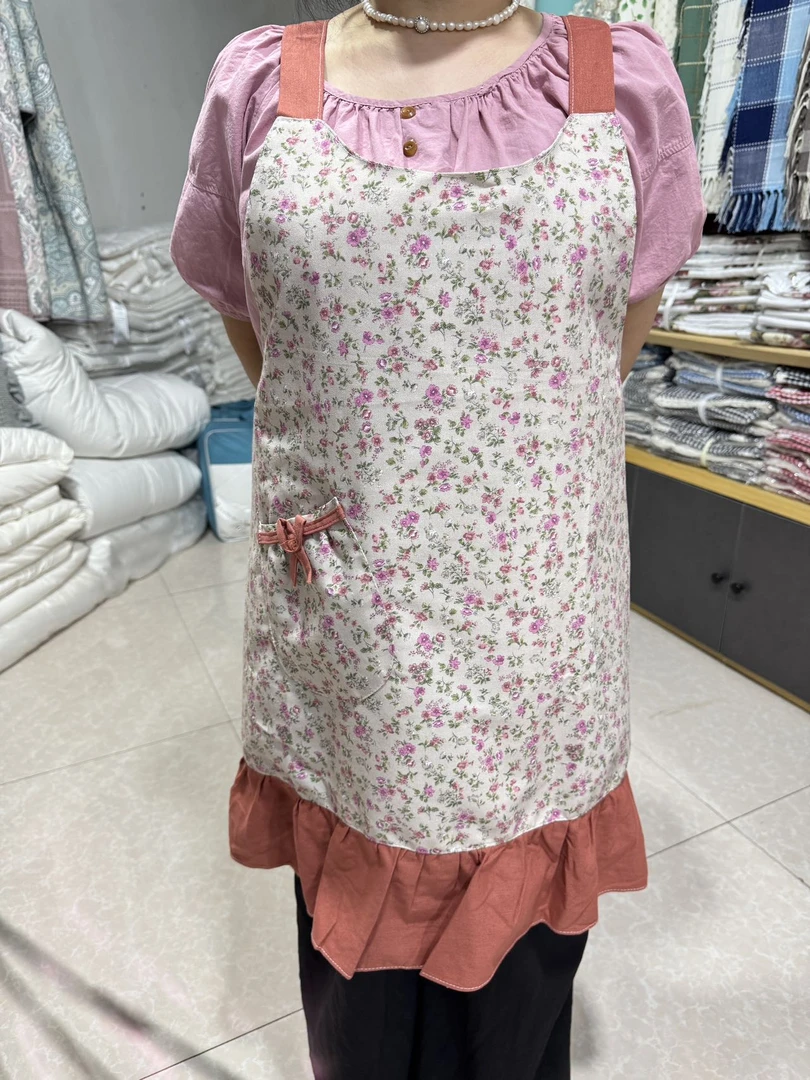 防油厚款防水厨房常规防溅围裙韩版复古套袖花边家用韩式帆布