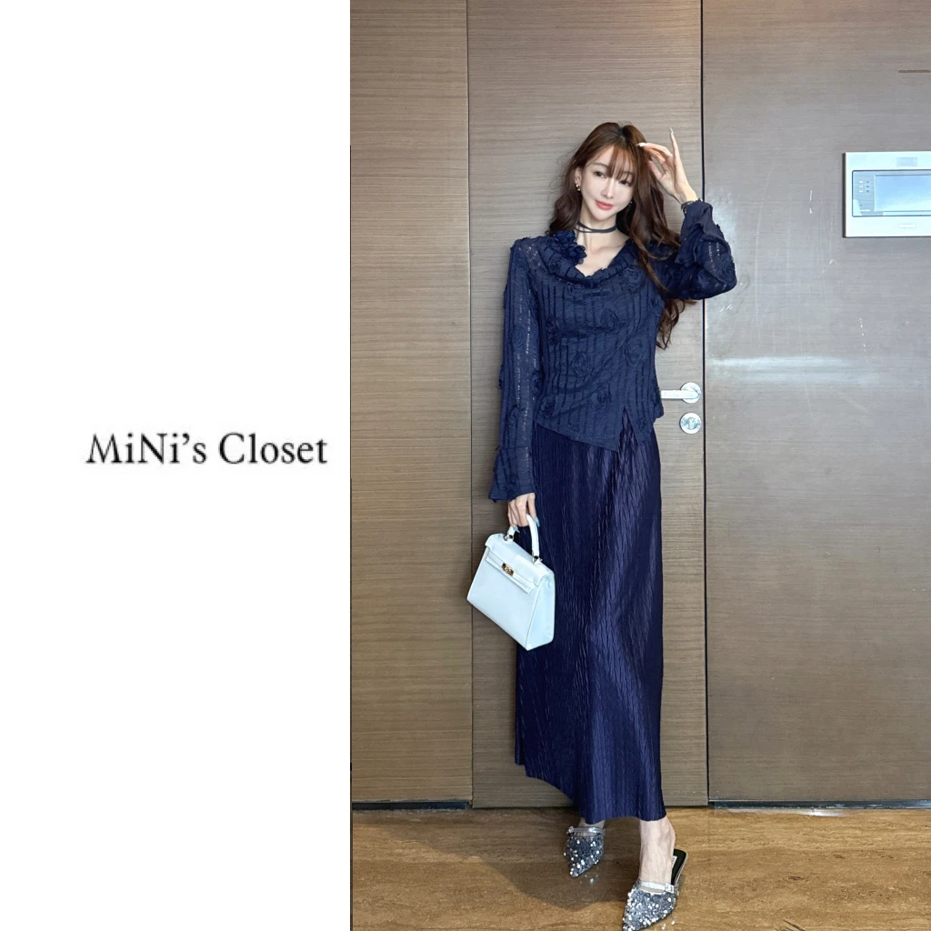 【MiNi推荐】韩版钩花立体玫瑰时尚休闲修身裙子套装送绑带JD0403