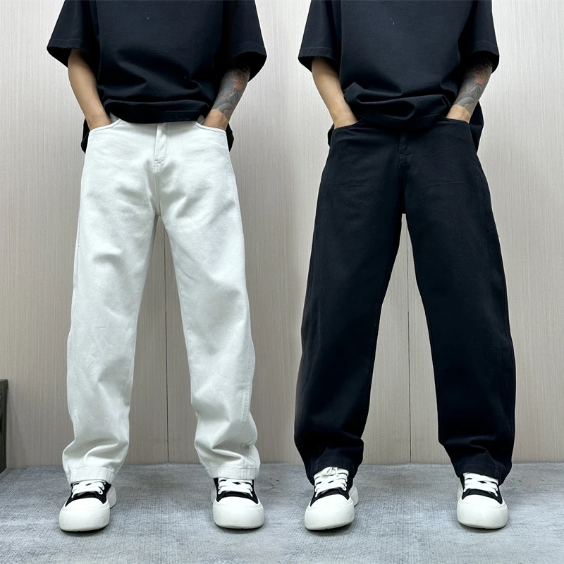 昊Studio秋季新款四季通用长裤做旧牛仔裤男士潮流纯色时尚休闲裤