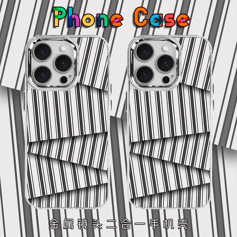 拼接条纹适用苹果16/15手机壳iPhone13/12透明电镀XS/XR软壳11/8P