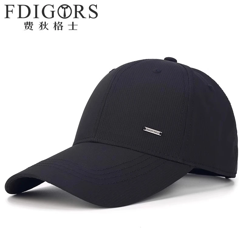 FDIGORS 9.5cm加长檐帽子男款夏季银标轻薄鸭舌帽黑色速干棒球帽