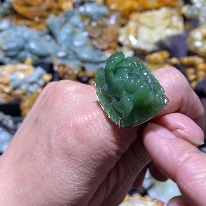 和田玉（碧玉）戒指银S925镶嵌