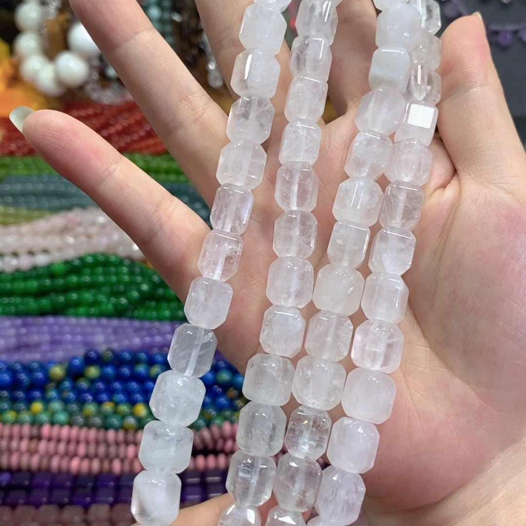 玛瑙/玉髓未镶嵌珠宝半成品白水晶方糖一条卡11mm