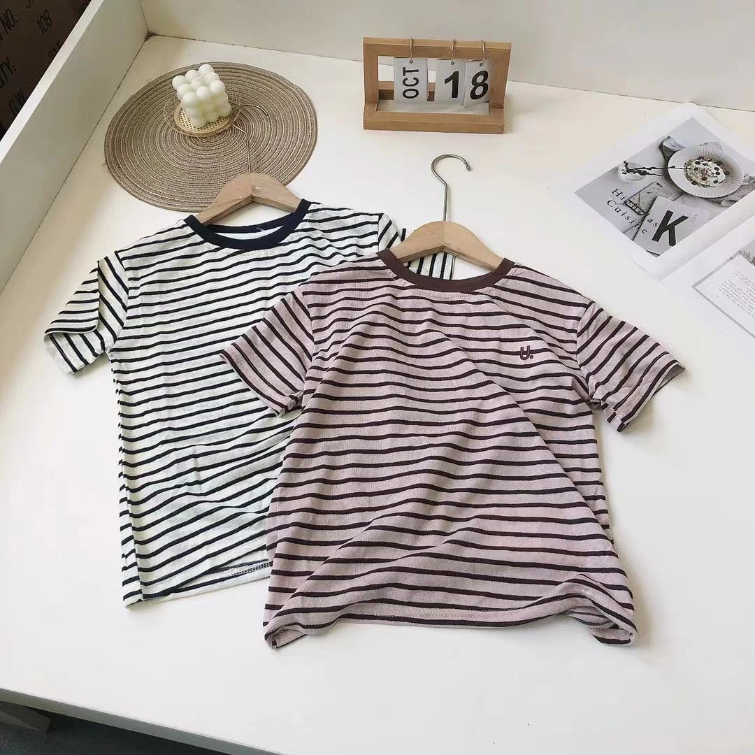 B068衣涵儿童夏季短袖T恤条纹U字母