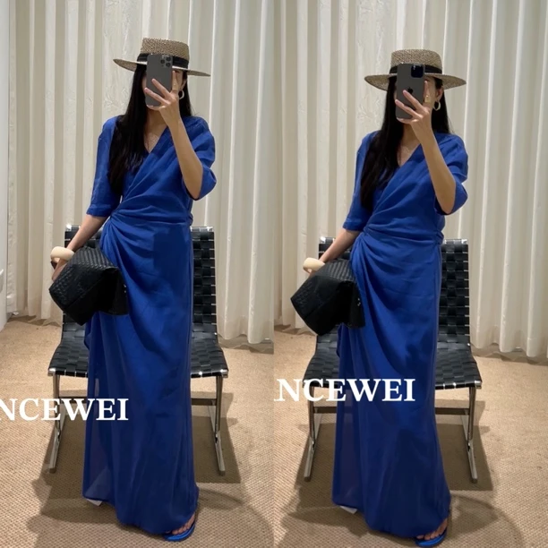 福秒-V领的！绑带气质连衣裙（657R0039-1#）VRNCEWEI