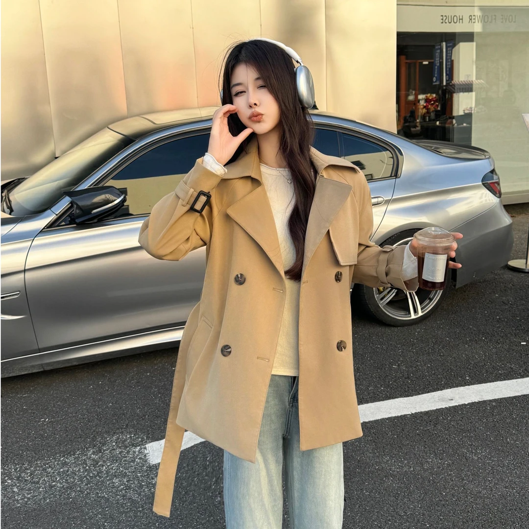 短款卡其色风衣女小个子女款2025款韩版春秋季今年流行英伦风外套