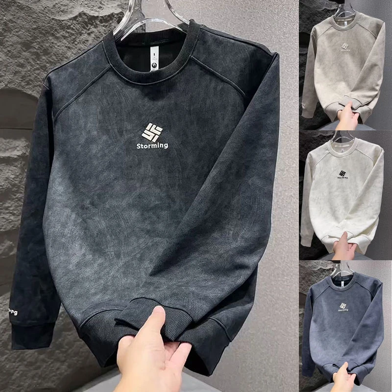 2025秋季新款潮流刺绣休闲卫衣男士宽松圆领痞帅百搭长袖套头上衣