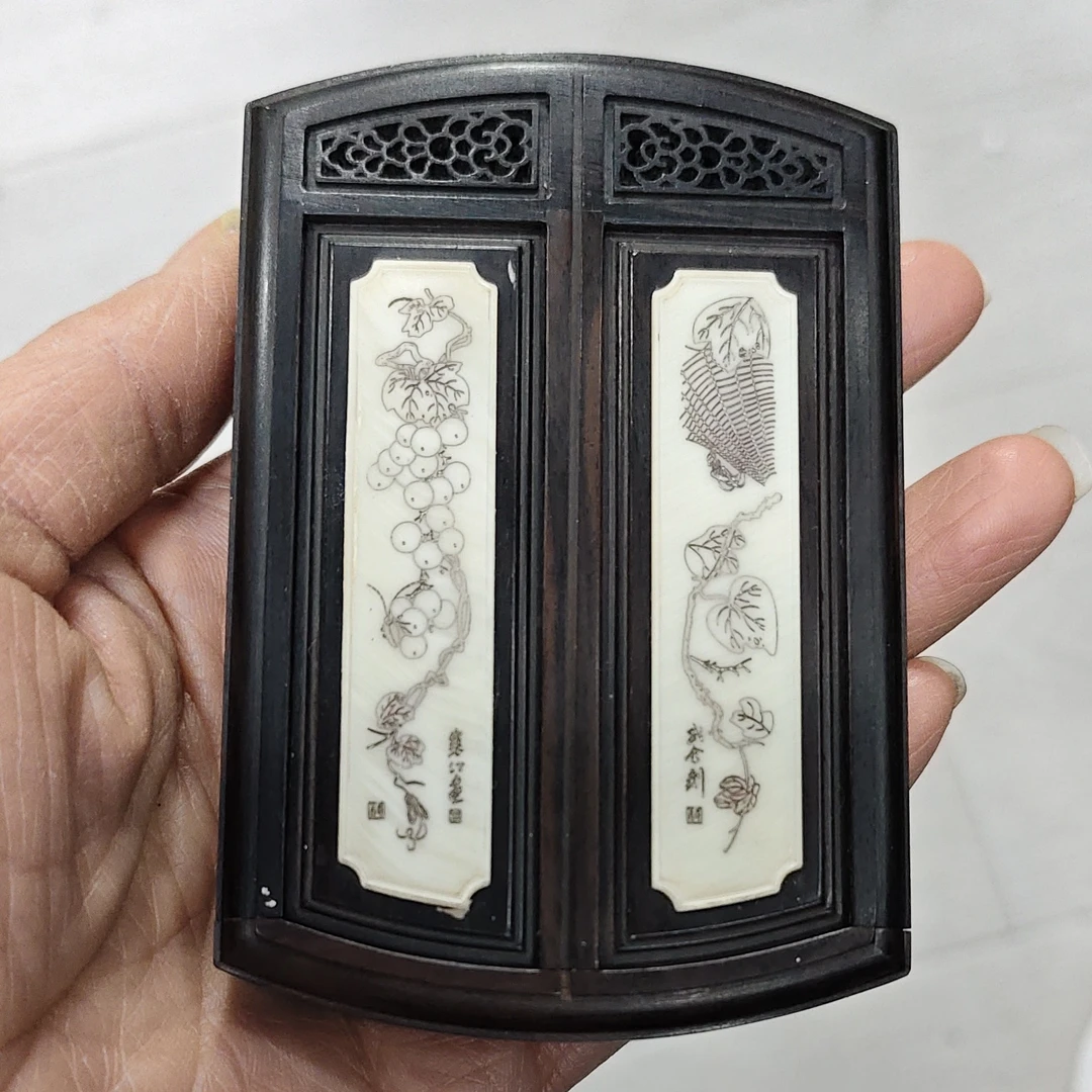 鸣虫具 张圣林红木黑檀双格圆角嵌片卯榫金铃子大黄蛉盒 虫具