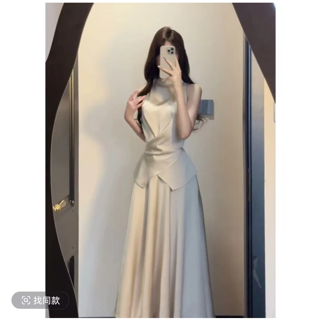 高级感气质收腰无袖上衣套装裙女夏季新款中式复古半身裙长裙套装