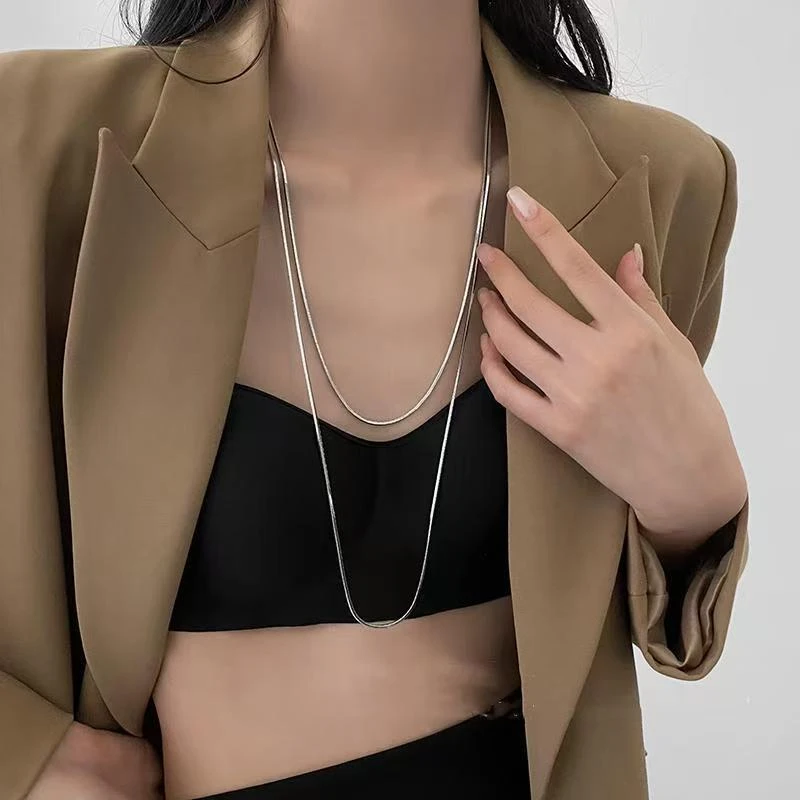 坠链均925银 超好搭高级感蛇骨ins轻奢素长款项链女毛衣链b