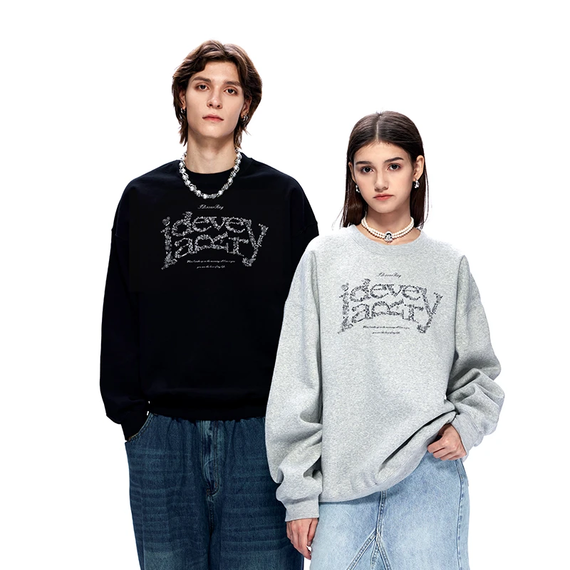 IDEVERRAY秋冬季花卉Logo印花圆领长袖无帽卫衣男女重磅情侣上衣