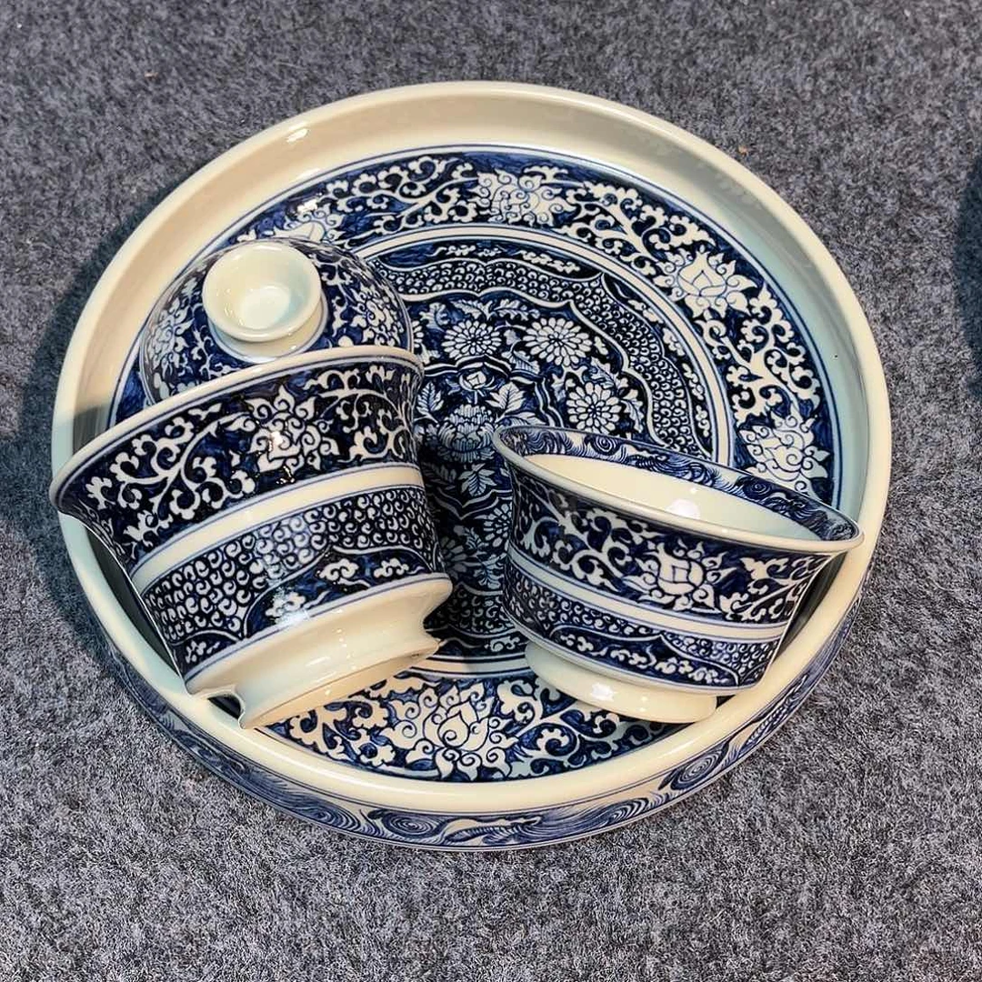 重工花卉壶承盖碗微瑕杯子