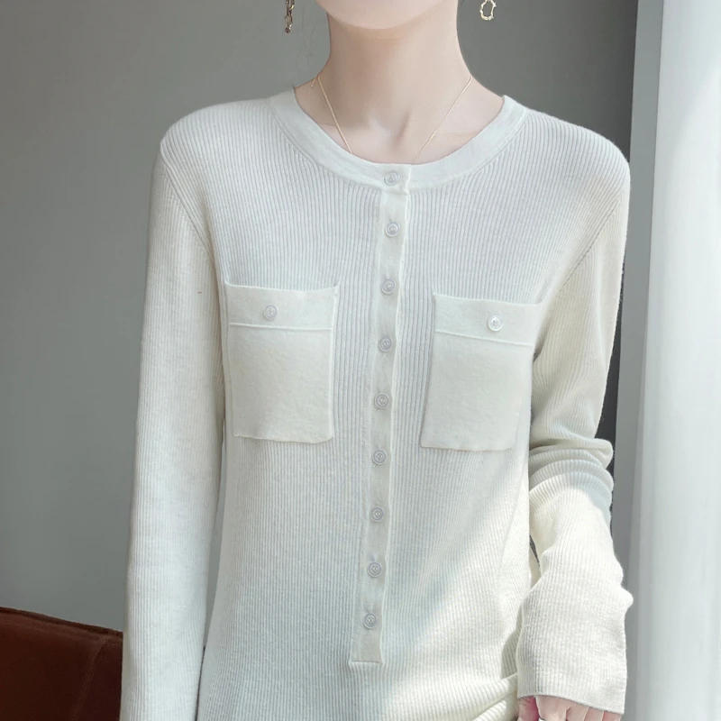 甄选精纺超细羊毛轻奢针织衫小香风女士羊毛衫百搭时尚长袖打底衫
