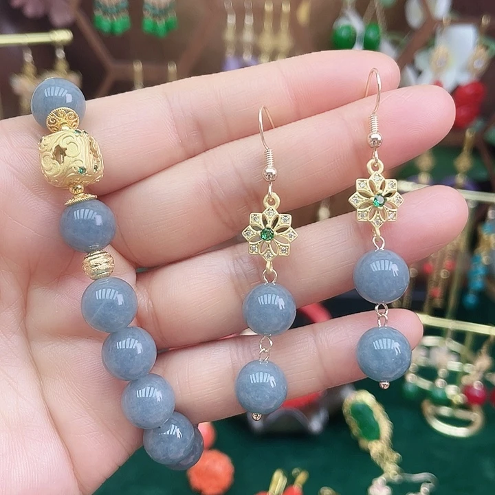 翡翠耳饰未镶嵌一套耳饰手串