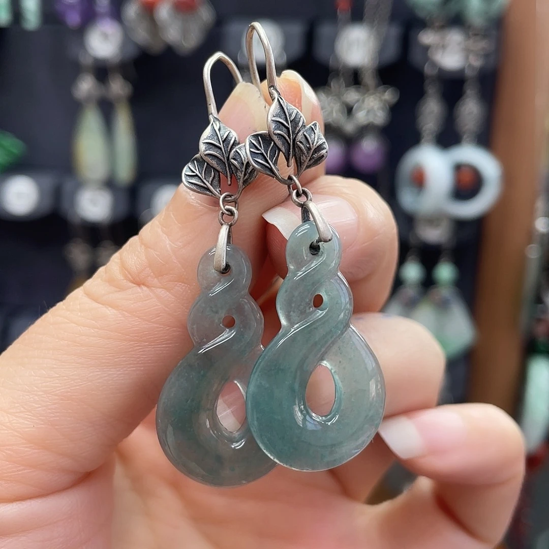 翡翠耳饰银S925镶嵌180fghhhh