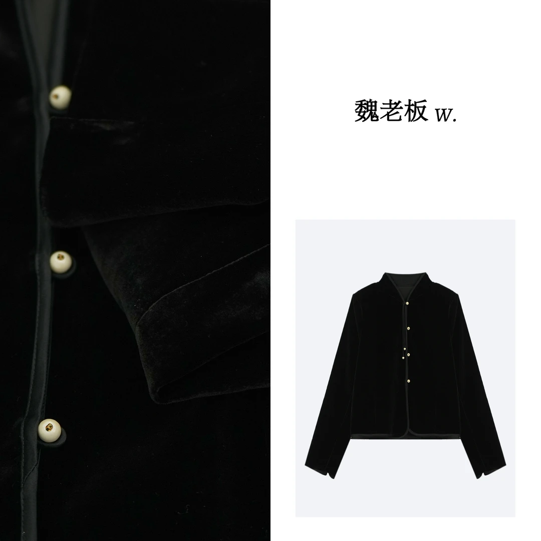 W.Diva【寻意】100真丝黑色新中式品质丝滑立领外套高级感1CDM28860