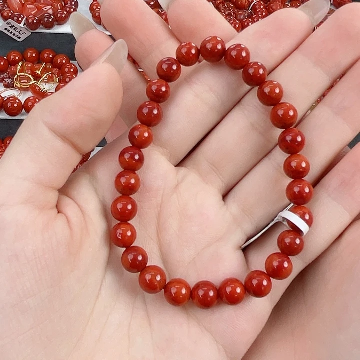 南红玛瑙未镶嵌瓦西锦红双色满肉7mm手串