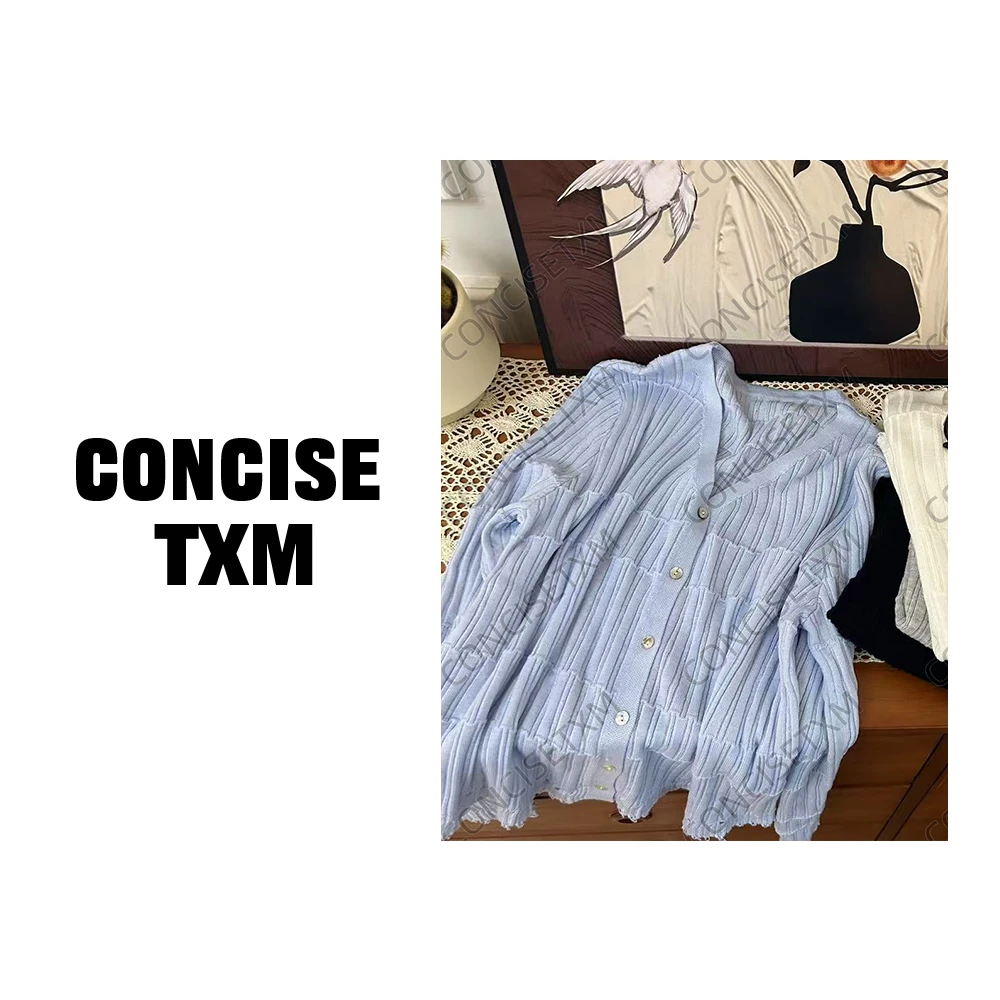 【唐小木】V领坑条针织开衫 新款设计感显瘦气质针织开衫 S0872