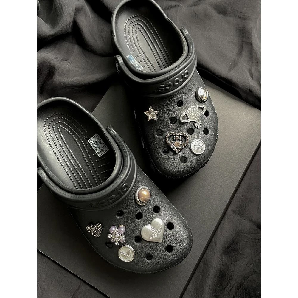 黑色洞洞鞋配饰立体鞋花适配crocs鞋花鞋扣装饰扣DIY配件失落土星