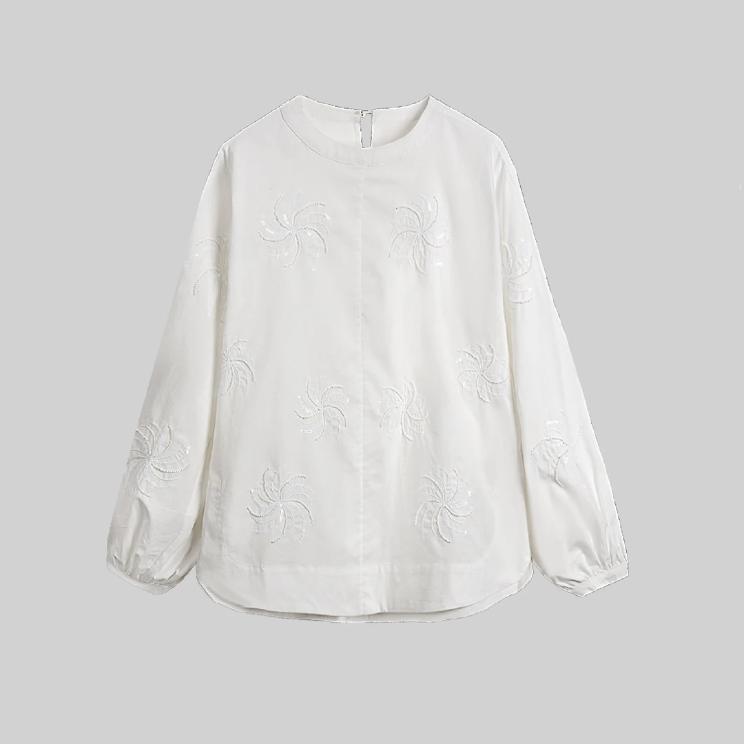 【将军工厂店】2025年早春新款手工钉珠优雅气质袖衬衫L251085