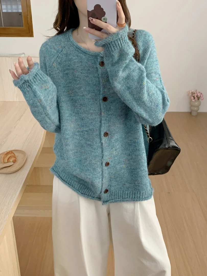 圆领女毛针织衫韩系甜美针织开衫百搭小香风短款秋
