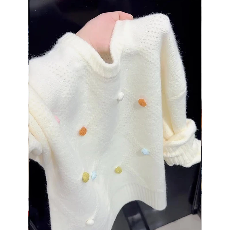 法式温柔休闲风圆领针织衫女秋冬大码胖MM减龄百搭慵懒风内搭毛衣