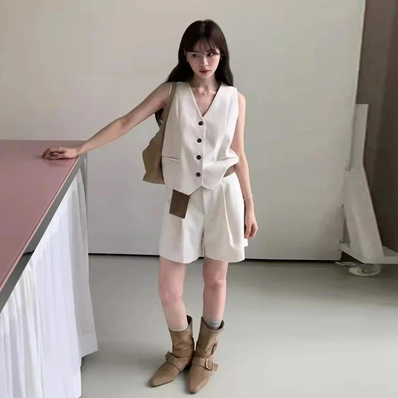 老钱风无袖马甲短裤套装女2025夏季大方得体穿搭一整套洋气衣服女