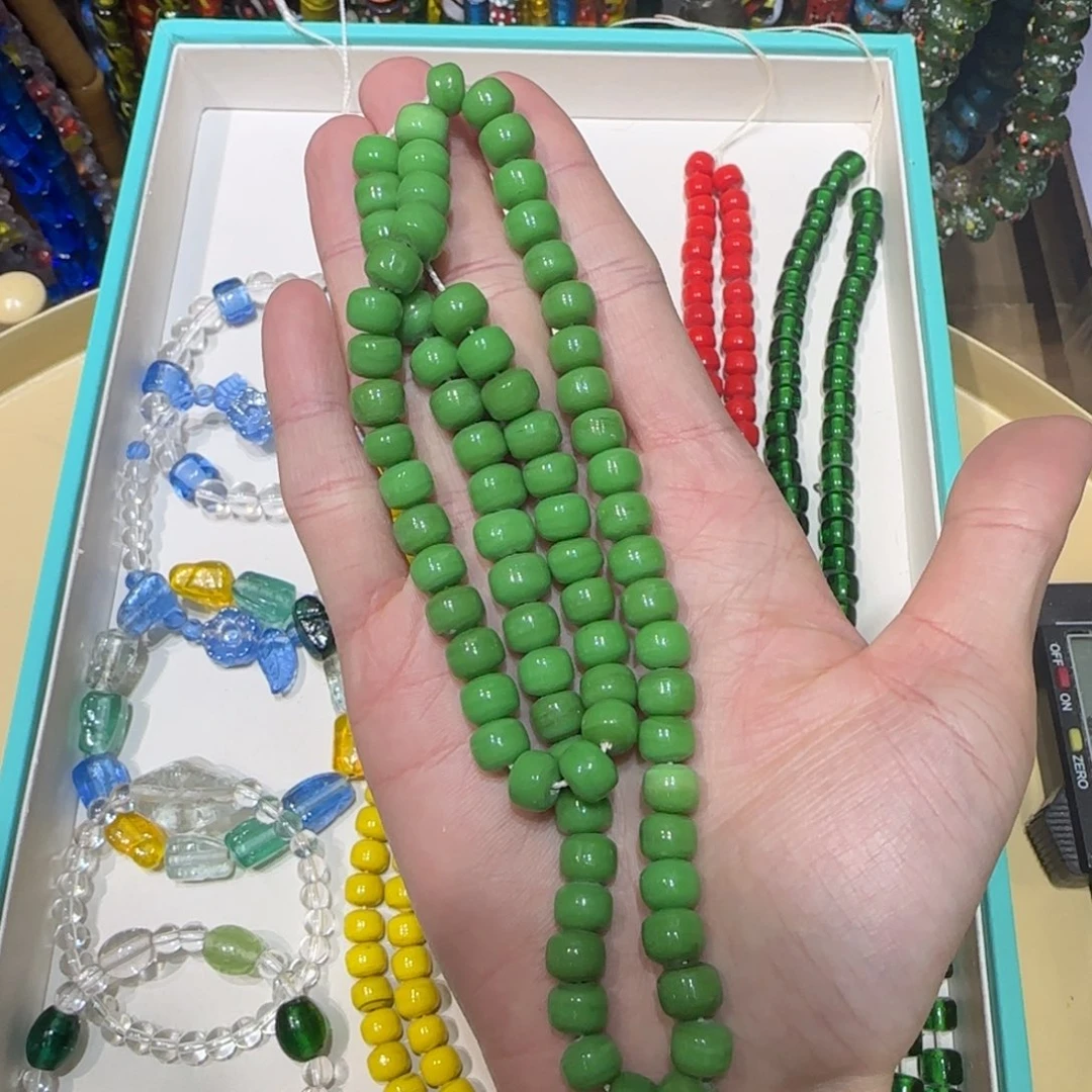 琉璃非金属豆绿老型琉璃珠