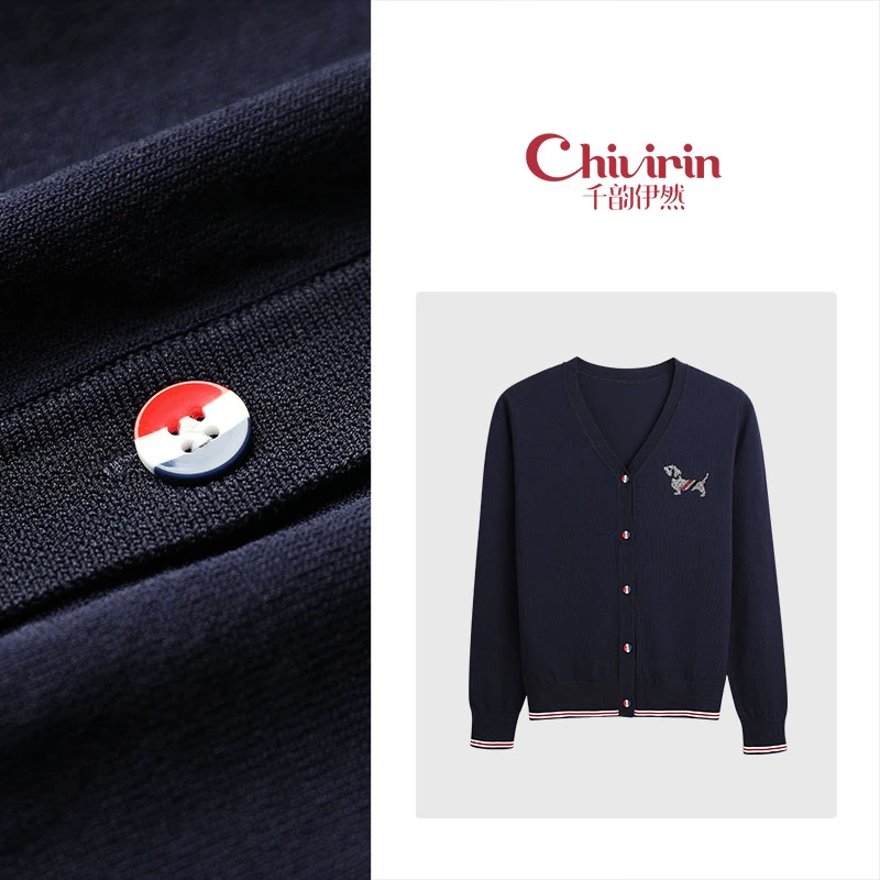 【千韵伊然】春秋时尚休闲百搭轻奢腊肠狗针织衫开衫上衣2452