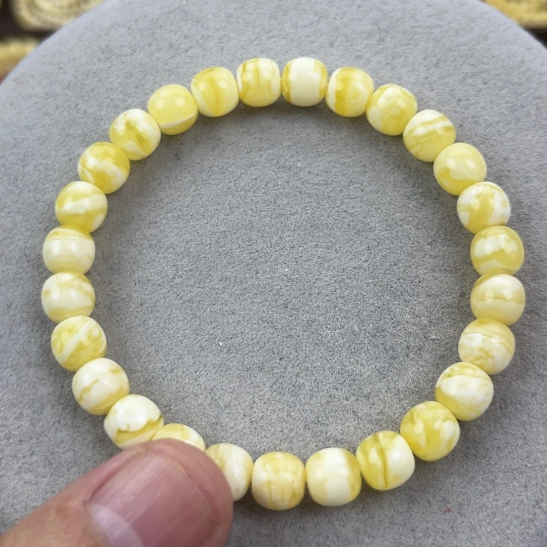 手串蜜蜡未镶嵌纯天然俄料瓷白花虎皮极限弧高桩8*7.5