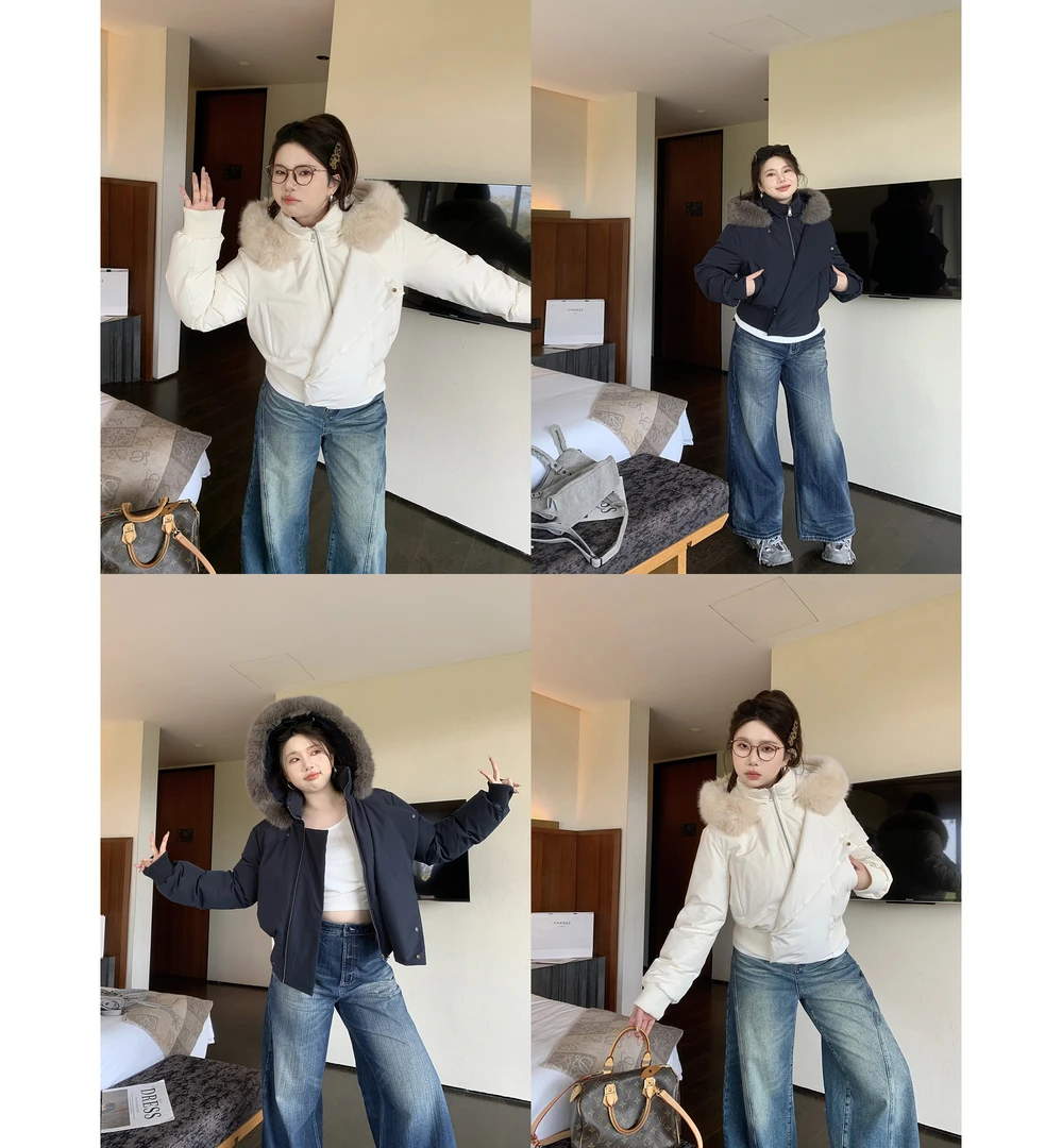 大码胖mm女装毛领连帽棉服外套女2025冬季新款韩版保暖面包服棉衣