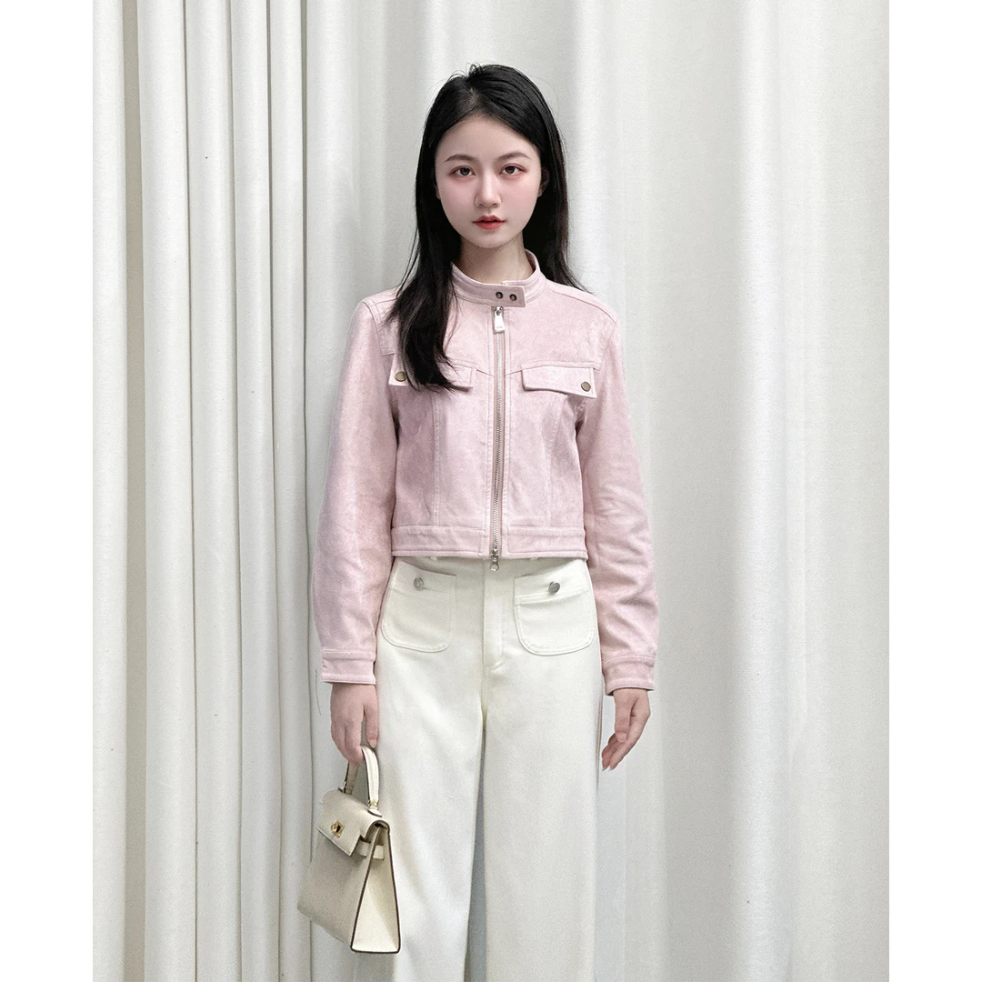 【俏皮少女】小个子定制改版秋季粉短夹克外套百搭时尚休闲裤套装女