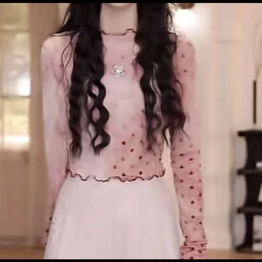 设计感百搭木耳边波点短款长袖防晒T恤女2025夏季新款高级感上衣